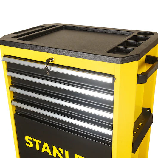 Stanley 4 Drawer cabinets are provided with side folding shelf. Easy lockable wheels with rubber bumpers provided in the corners.
