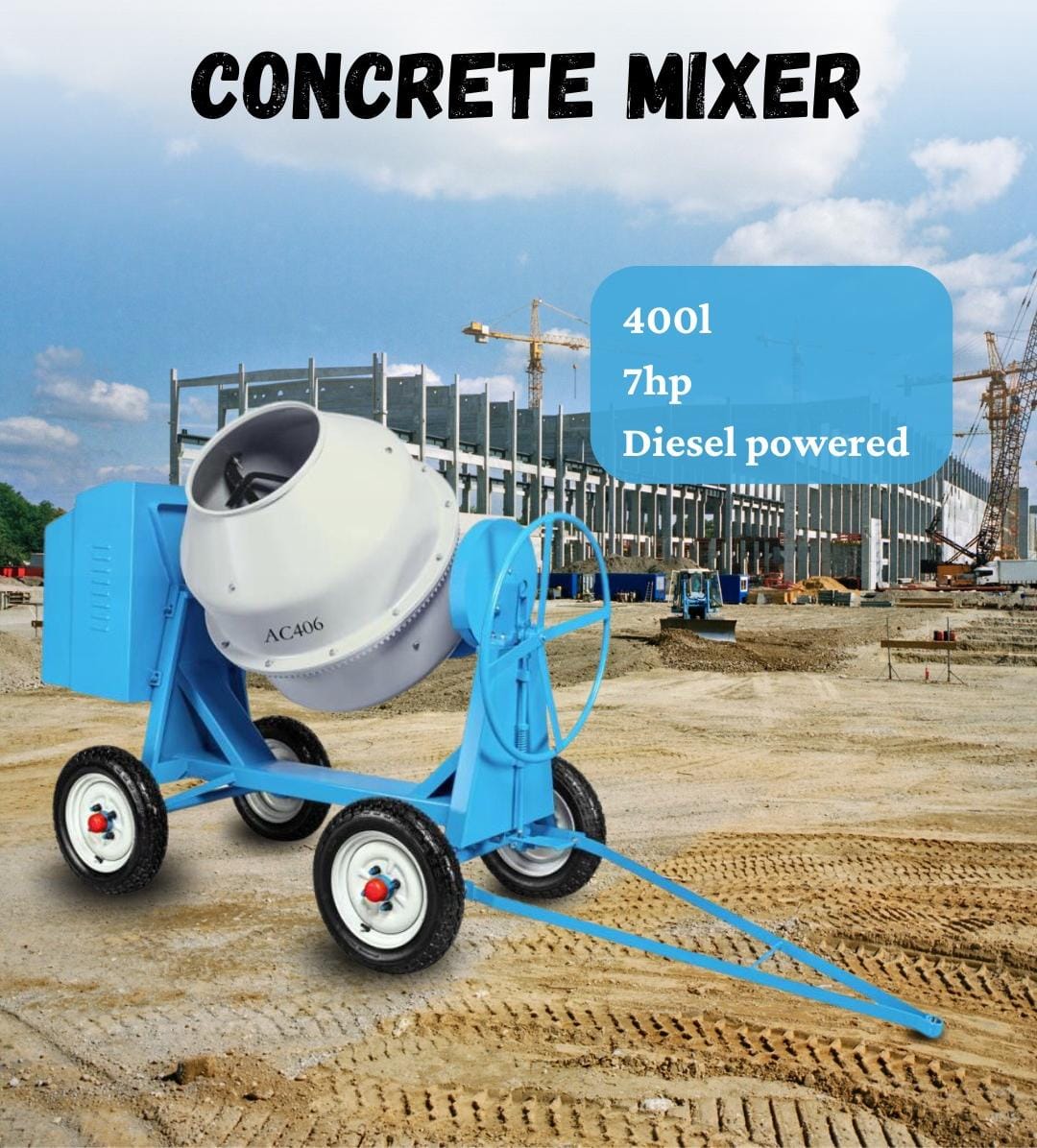 AICO AC406 Concrete Mixer 400L 7HP