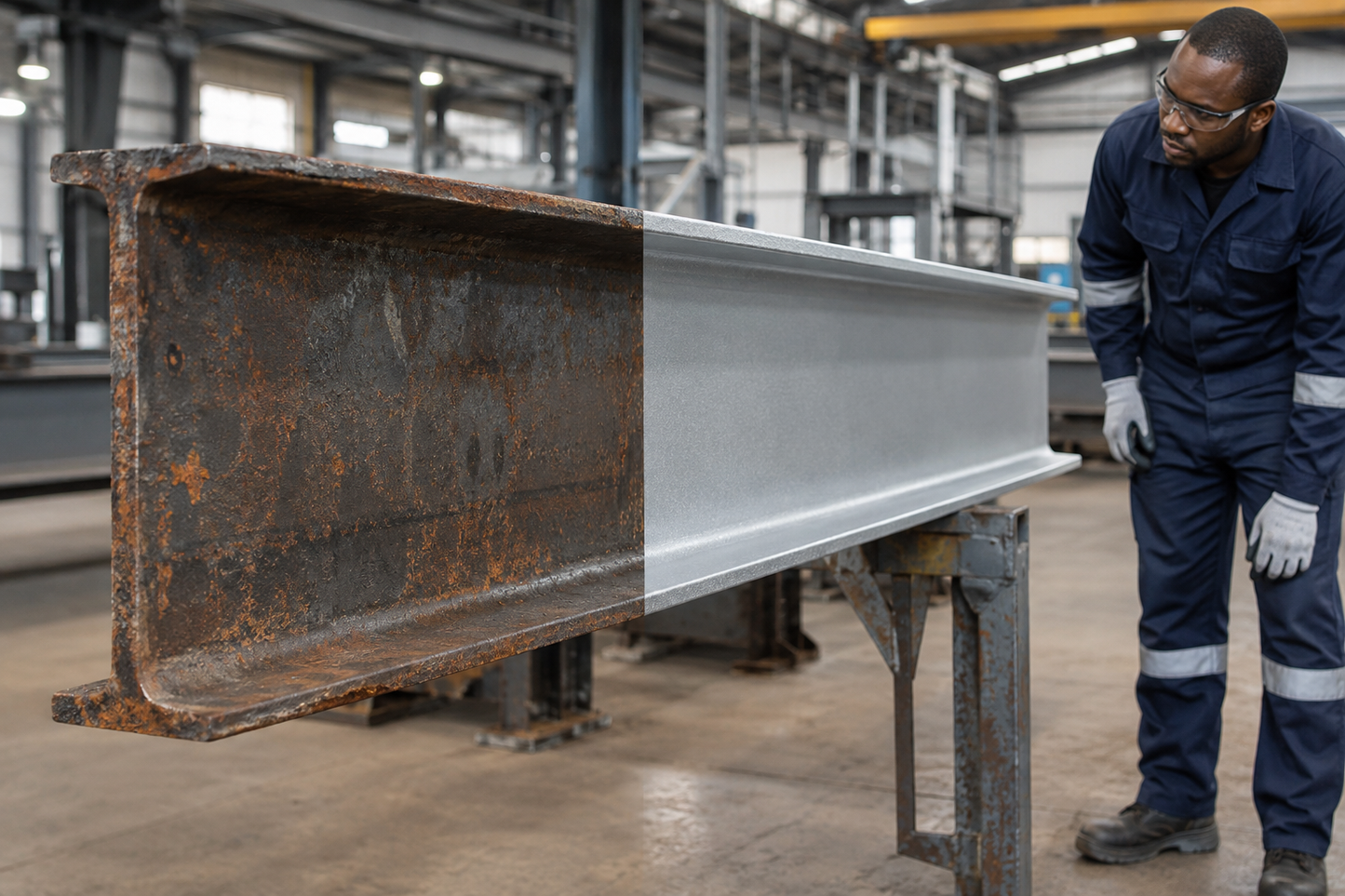 Before and after Zinga coating on structural steel