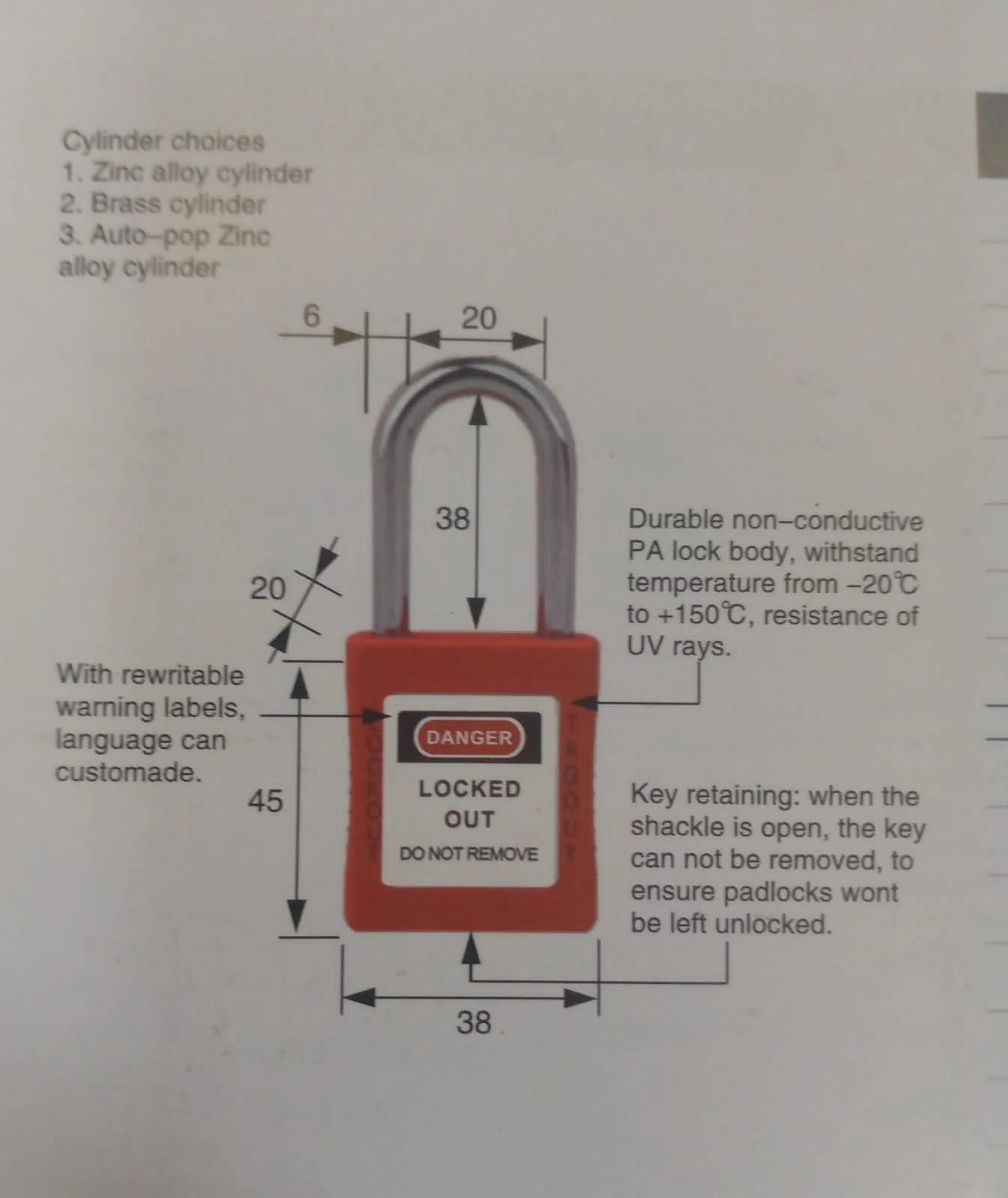 LOTO Steel Shackle Padlock 38mm