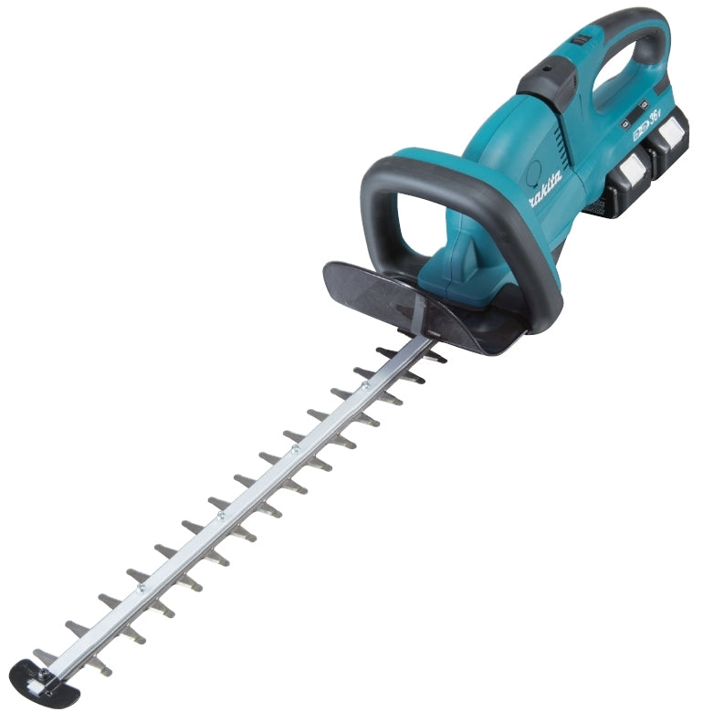 Makita hedge trimmer with black handle on a white background