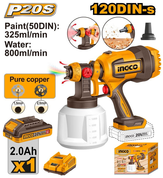 Ingco Cordless Paint Spray Gun P20S – 20V (120DIN-s)