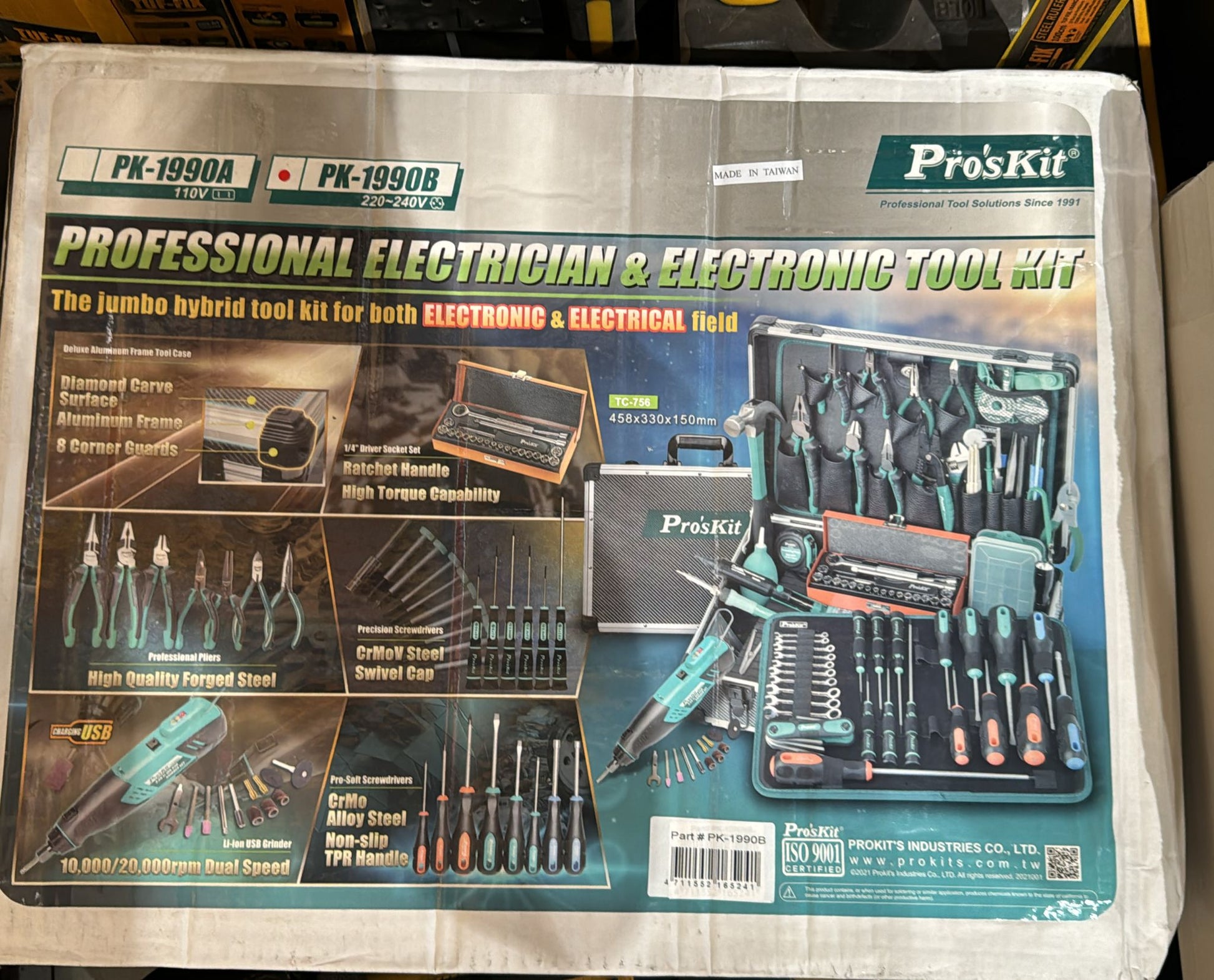 Pro'skit PK-1990B, the professional electrician and electronic tool kit is a jumbo hybrid tool kit for both electronic and electrical field