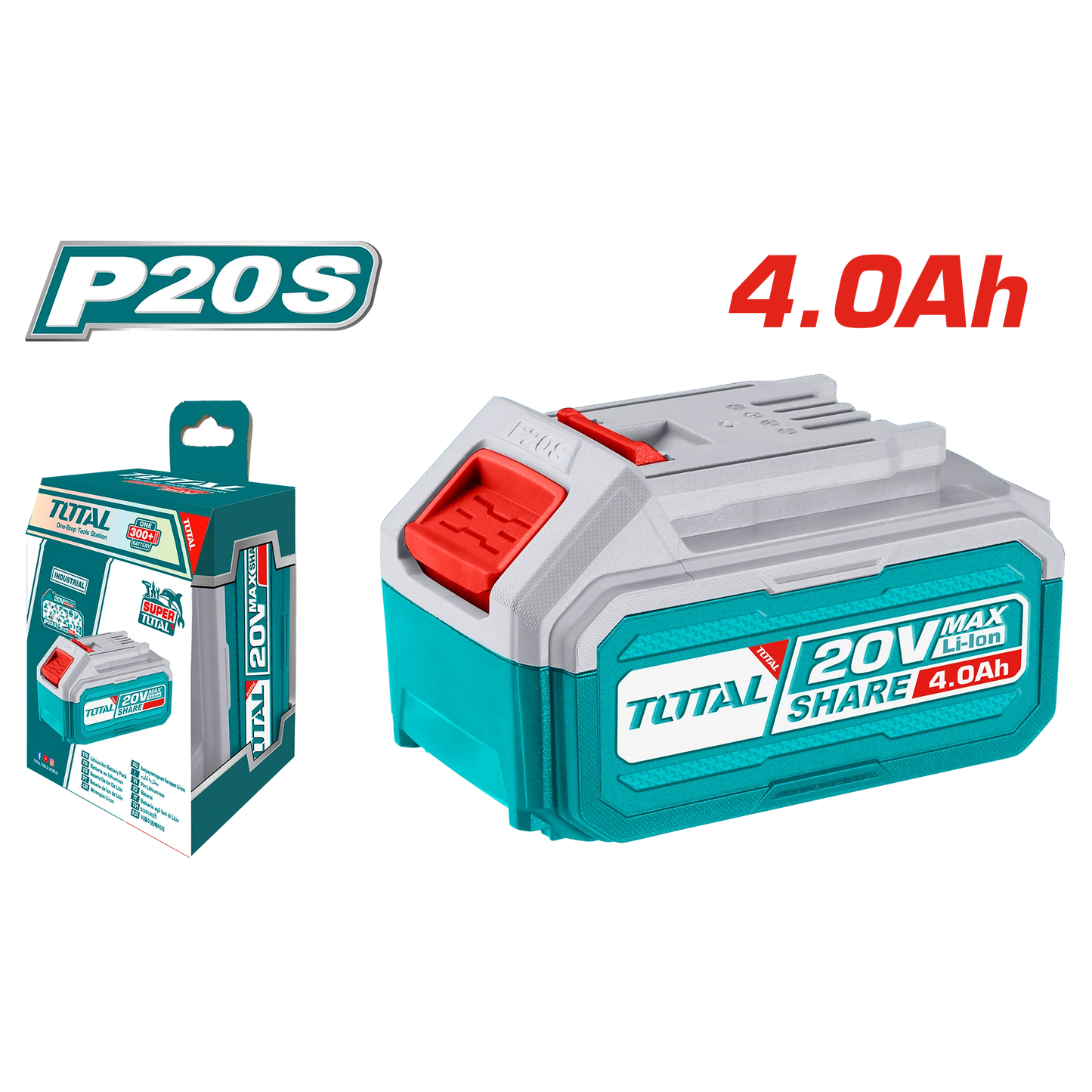 Total P20S Lithium-Ion Battery and Charger Kit - 20V 4.0Ah with LED Indicator