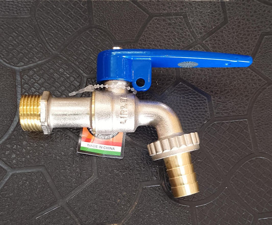 Garden Tap with blue lever handle and brass hose connector