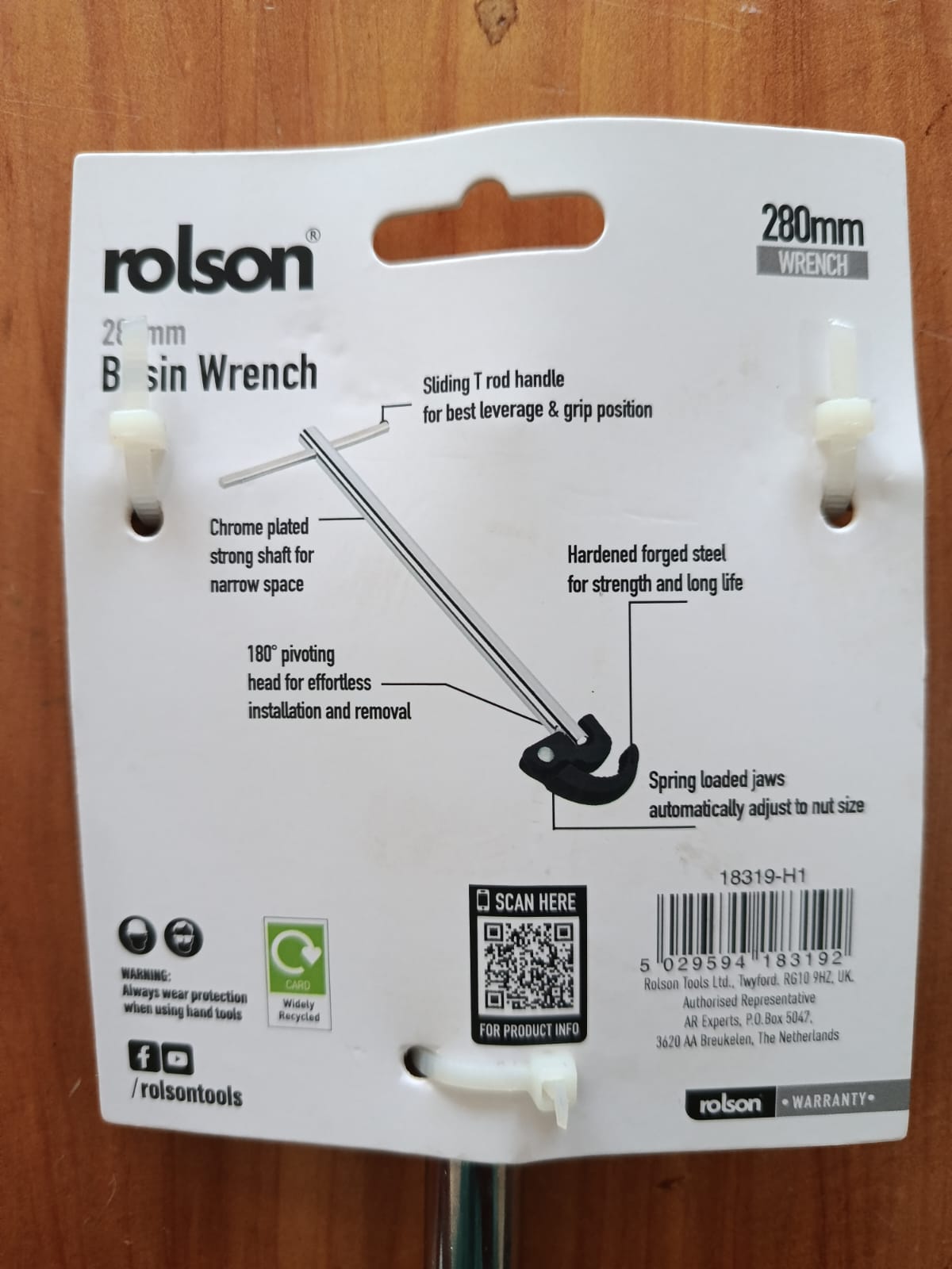 Rolson 280mm Basin Wrench – yellow packaging front
