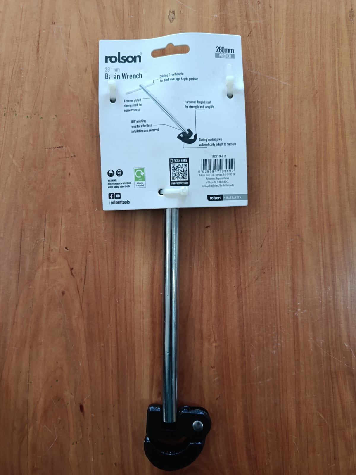 Rolson 280mm Basin Wrench – white packaging full view