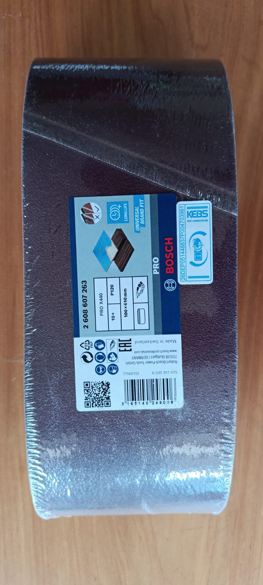 Bosch Pro X440 Sanding Belt 100x610mm label showing P120 grit