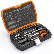 Kendo 42-Pieces 3/8’’ & 1/4” Dr. Ratchet Socket Wrench Set - CRV SAE & Metric Sockets & Accessories + 72 Tooth Reversible Quick Release Wrench - Premium Carry Case Included