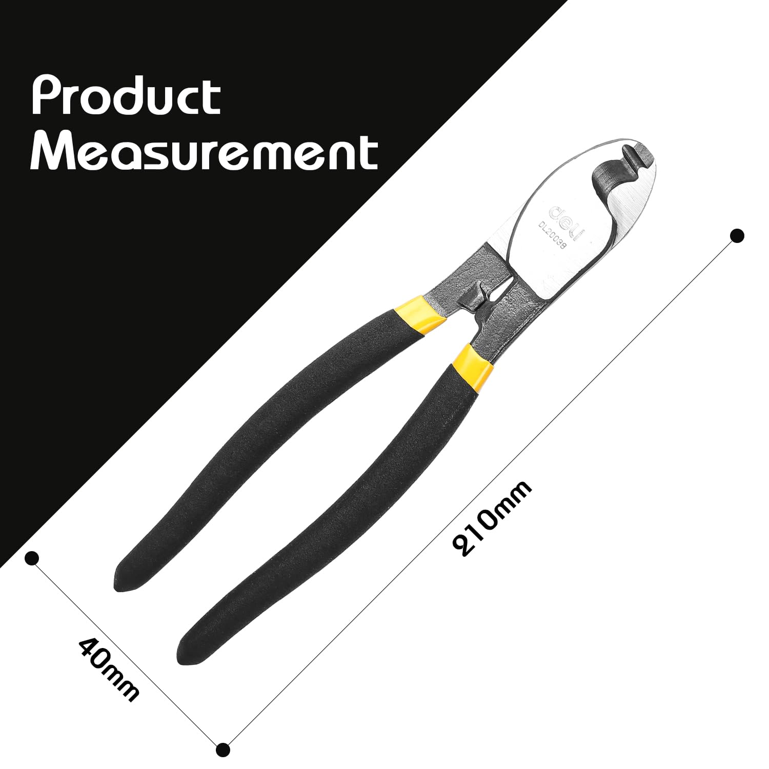 Deli Cable Cutter EDL20038 8" showing 210mm length and 40mm jaw measurement