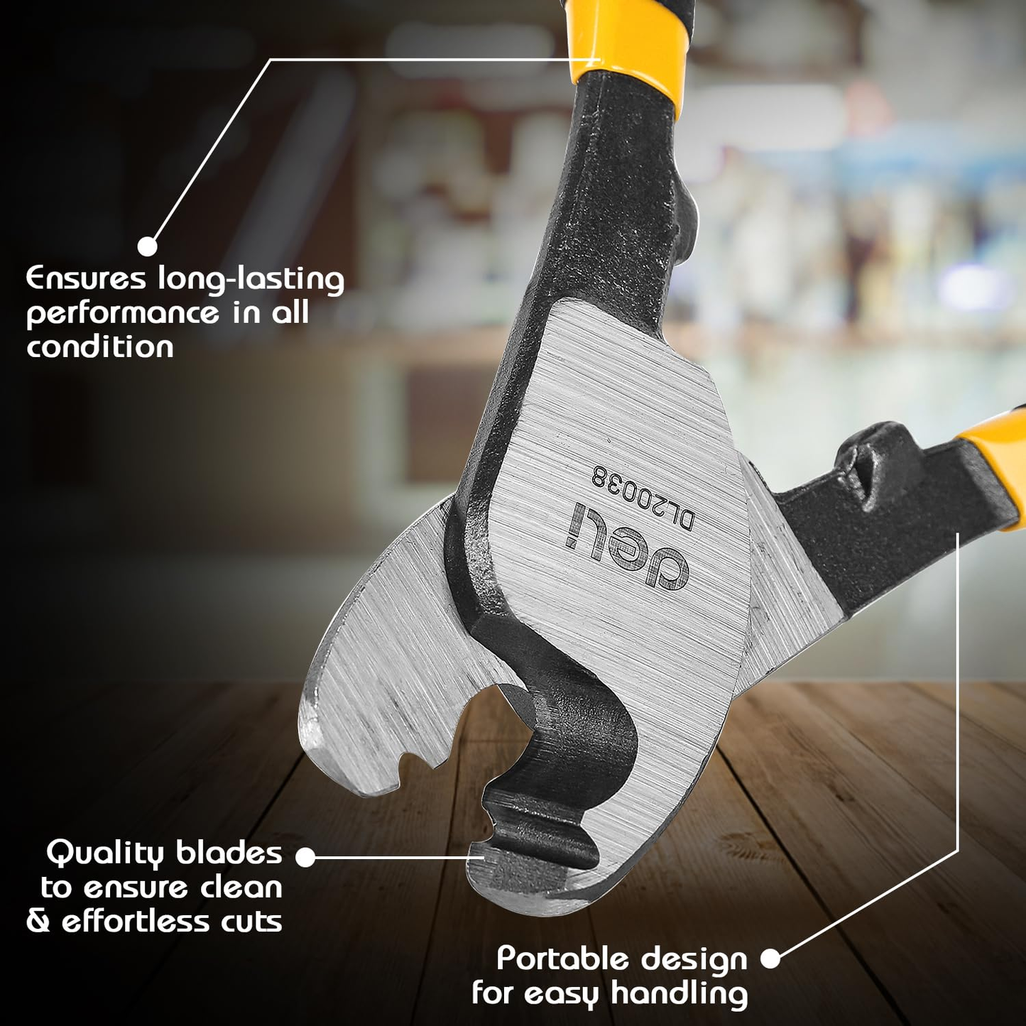 Deli Cable Cutter EDL20038 8" - quality blades for clean cuts, portable design, long-lasting performance