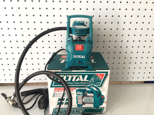 Total Auto Air Compressor DC12V 140PSI - product view with hose and box