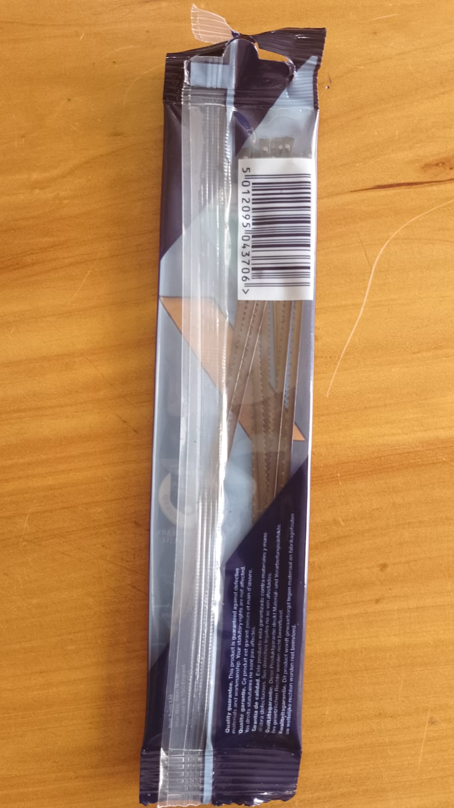 Eclipse Coping Saw Blades 14tpi — back of pack showing barcode 5010209504370 and quality guarantee
