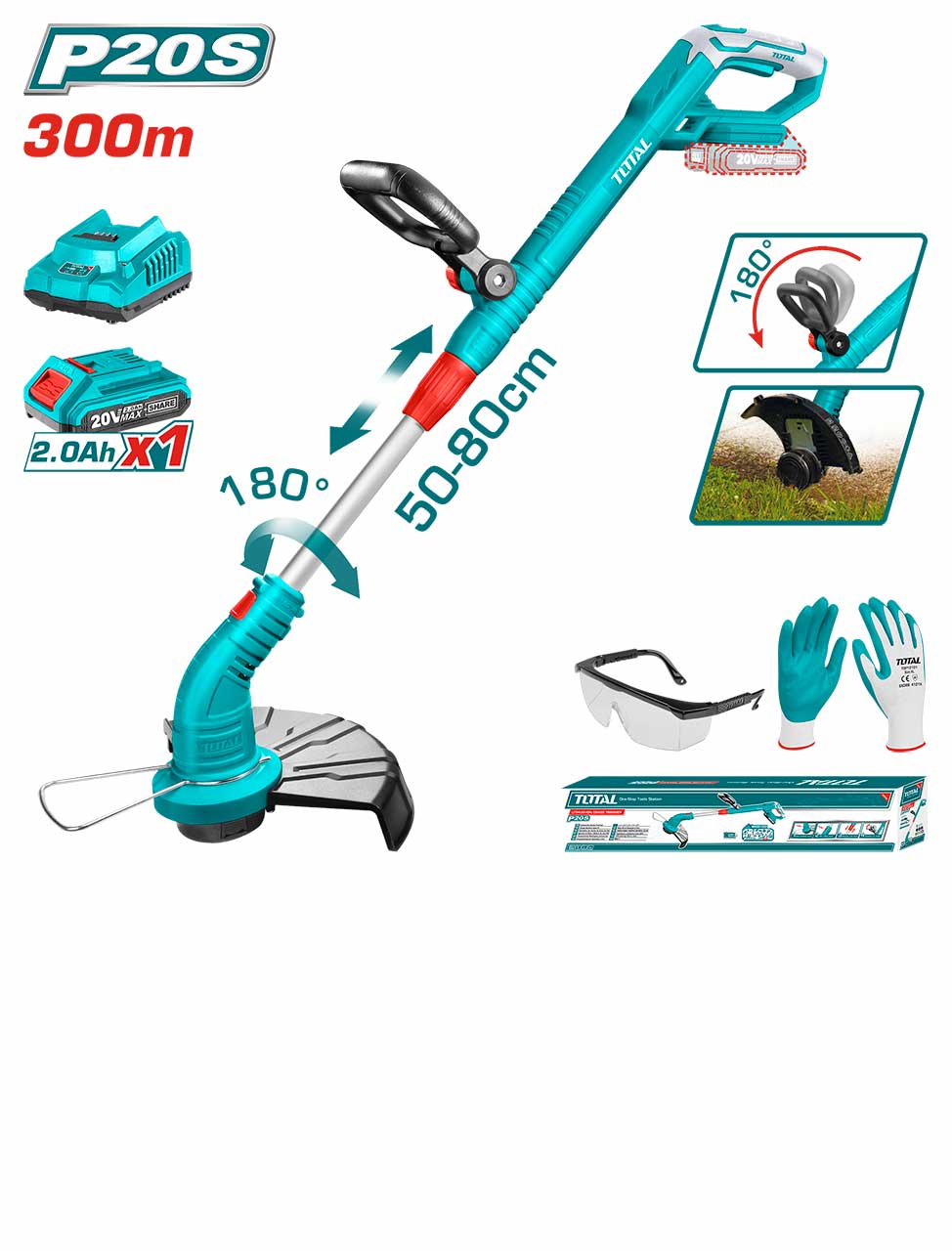 TOTAL TGTLI20301 Li-ion Grass Trimmer (Battery Powered)