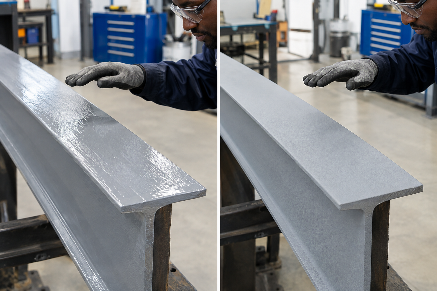 Zinga coating shown freshly applied and after drying